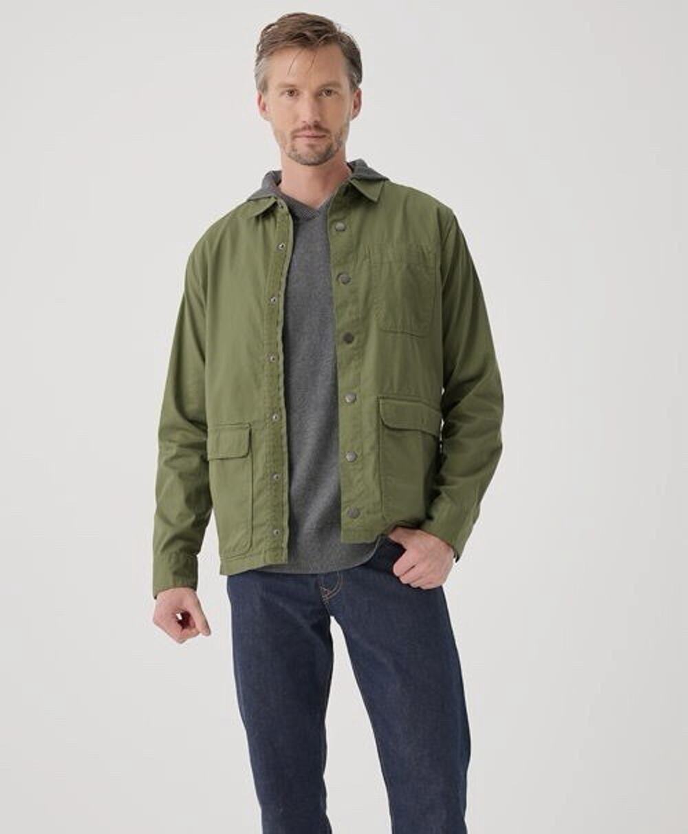 Pact Army Green Organic Cotton Twill Flannel Lined Snap Overshirt Shacket XL